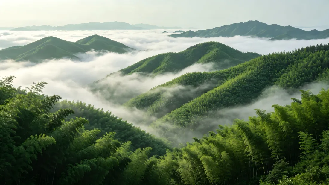 3k竹林云海壁纸｜青翠山峦云雾背景图片 - 治愈自然山景「哲风壁纸」