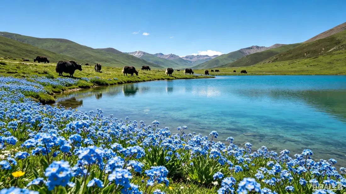3k高原风光壁纸｜湖泊草地背景图片 - 蓝色花海山景「哲风壁纸」