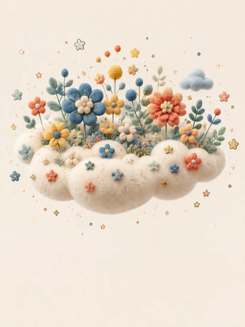 毛线花艺手机壁纸｜云朵花朵背景图片 - 清新治愈可爱插画「哲风壁纸」