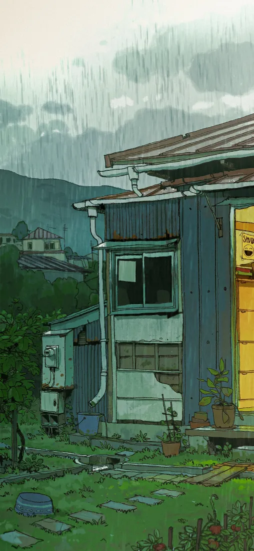 乡间小屋手机壁纸｜树林雨景背景图片 - 治愈自然风光「哲风壁纸」