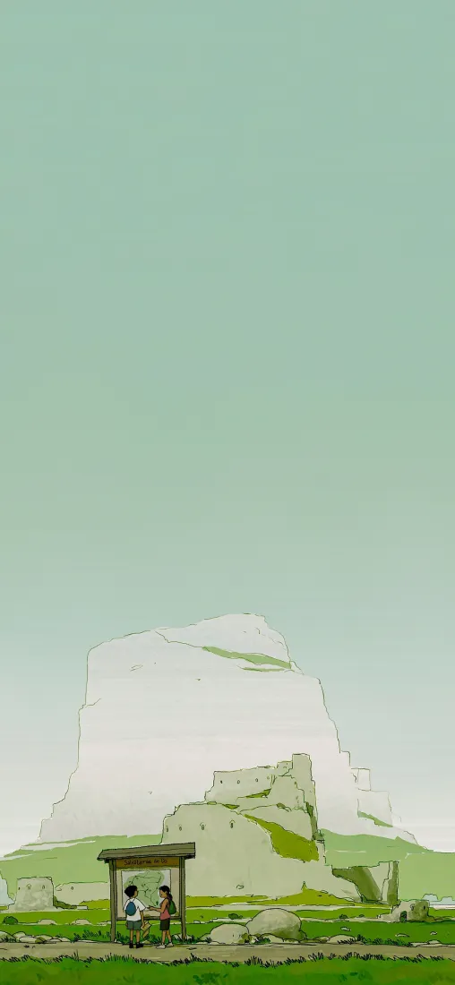卡通治愈手机壁纸｜草地远山背景图片 - 清新插画「哲风壁纸」
