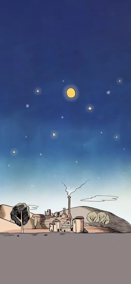 卡通月夜小镇手机壁纸｜星空治愈背景图片 - 可爱清新风景「哲风壁纸」