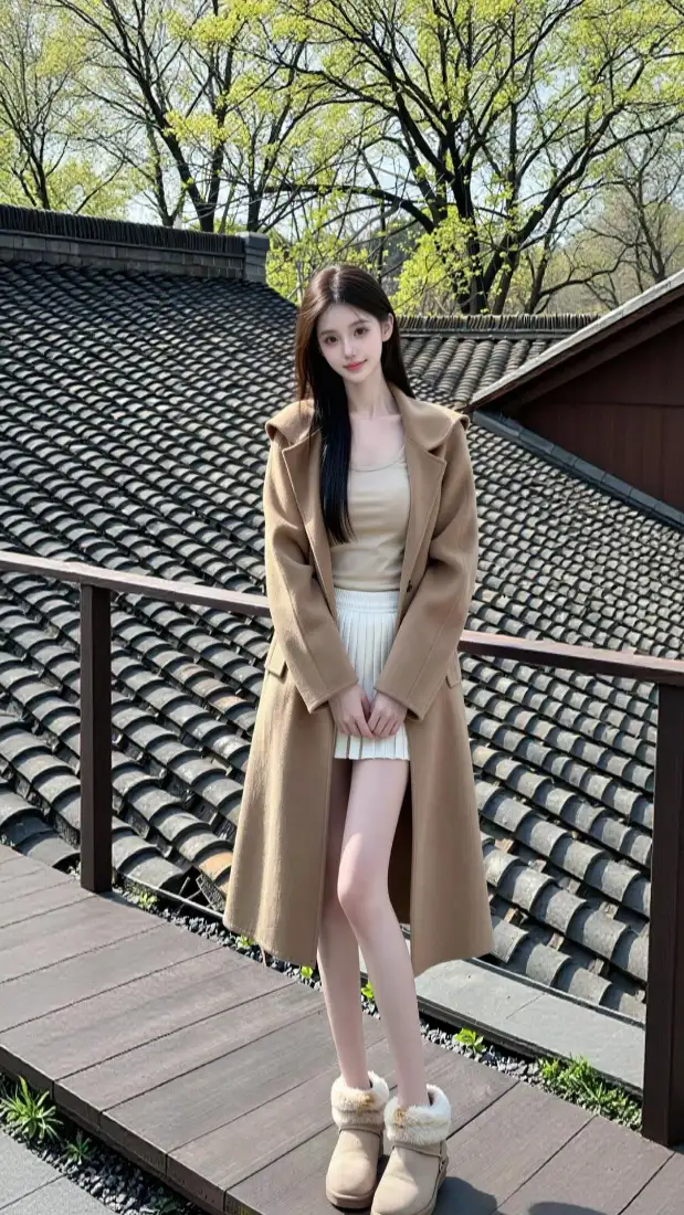 气质美女手机壁纸｜古风建筑户外背景图片 - 温柔休闲穿搭「哲风壁纸」