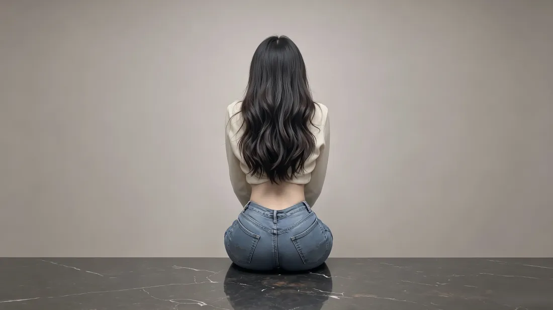 3k长发美女壁纸｜简约纯色背景图片 - 时尚氛围感穿搭「哲风壁纸」