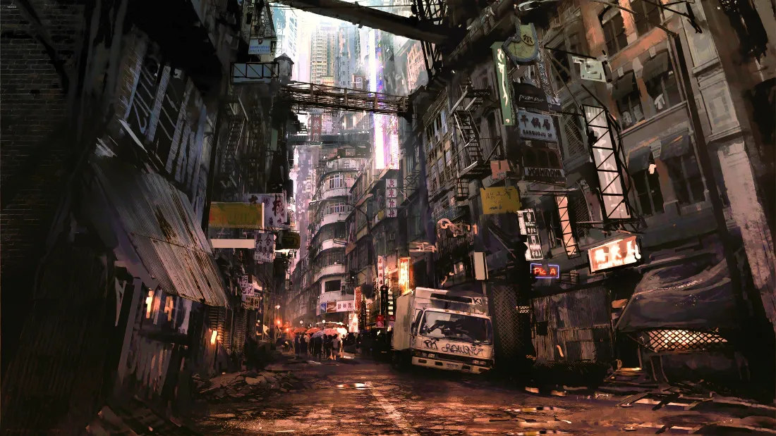 4k赛博朋克小巷壁纸｜二次元复古街景背景图片 - 氛围感插画「哲风壁纸」