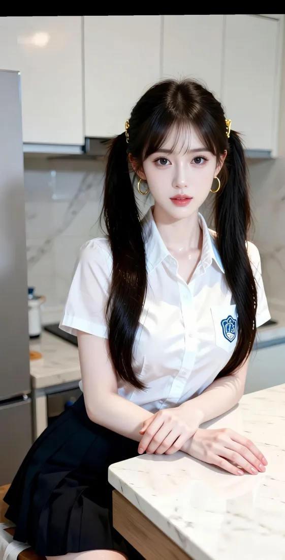 双马尾少女手机壁纸｜JK制服厨房背景图片 - 清新好看「哲风壁纸」