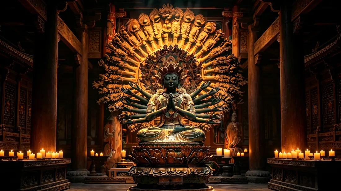 3k千手观音壁纸｜古寺烛火背景图片 - 禅意国风高清佛像「哲风壁纸」