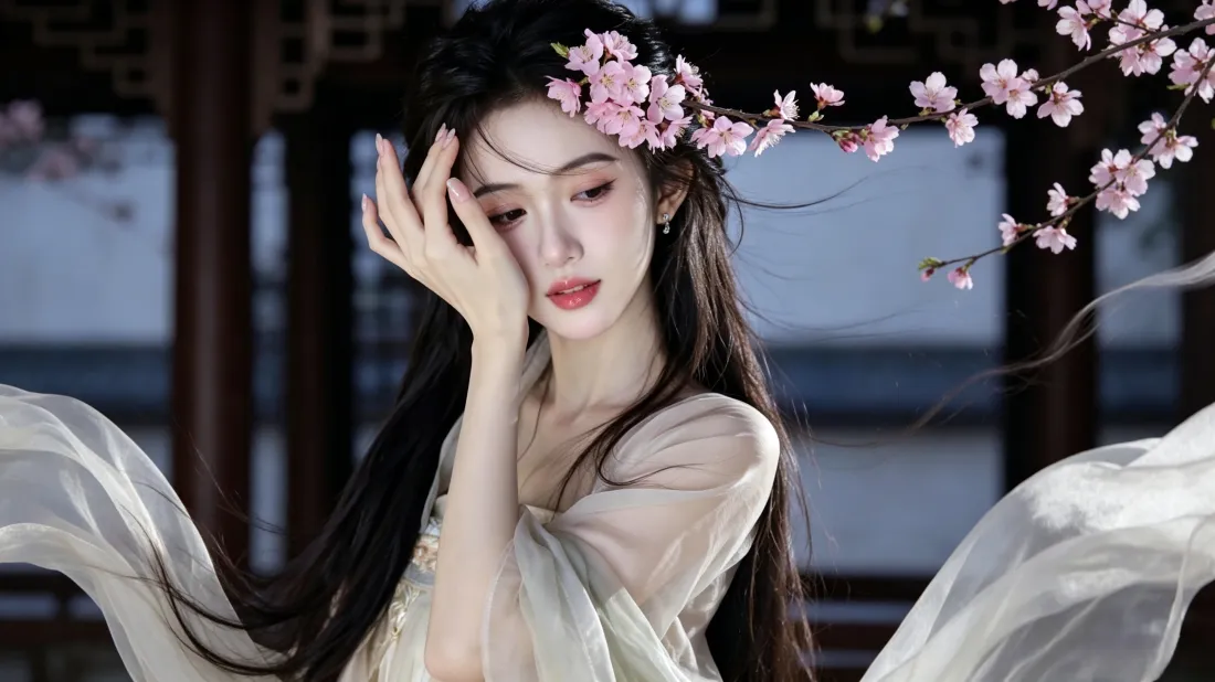 3k仙气古风美女壁纸｜桃花古典建筑背景图片 - 氛围感写真「哲风壁纸」