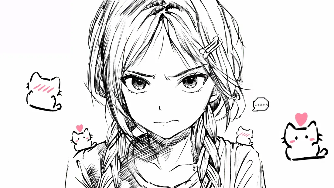 4k涂鸦少女壁纸｜可爱小猫背景图片 - 手绘线稿二次元插画「哲风壁纸」