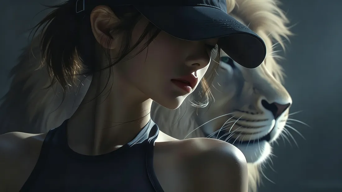 3k美女与白狮壁纸｜创意艺术背景图片 - 高级氛围感「哲风壁纸」