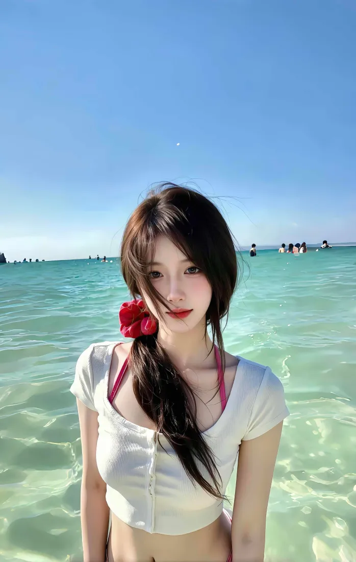 海边美女手机壁纸｜碧海蓝天背景图片 - 夏日清新人像写真「哲风壁纸」