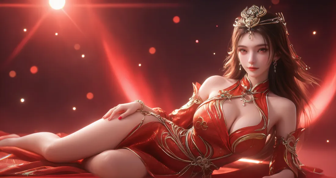 4k神墓雨馨壁纸｜红色光晕背景图片 - 古风3D动漫美女「哲风壁纸」