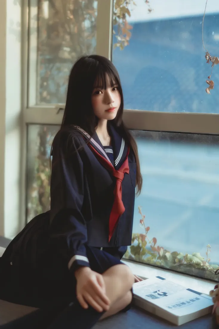 桜桃喵手机壁纸｜JK少女窗边背景图片 - 清纯日系人像「哲风壁纸」