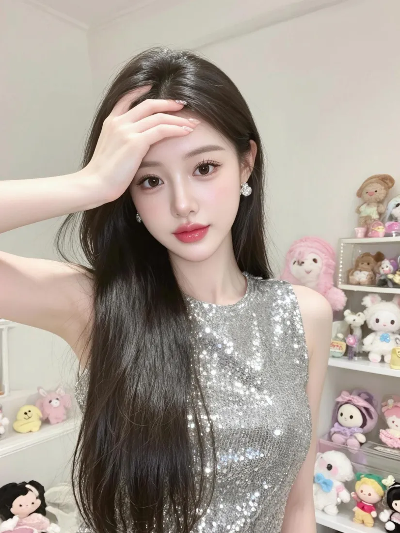 长发美女手机壁纸｜亮片上衣背景图片 - 时尚氛围感写真「哲风壁纸」