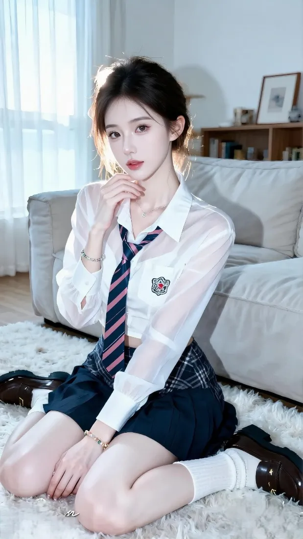 动漫风JK美女手机壁纸｜客厅沙发背景图片 - 制服穿搭「哲风壁纸」