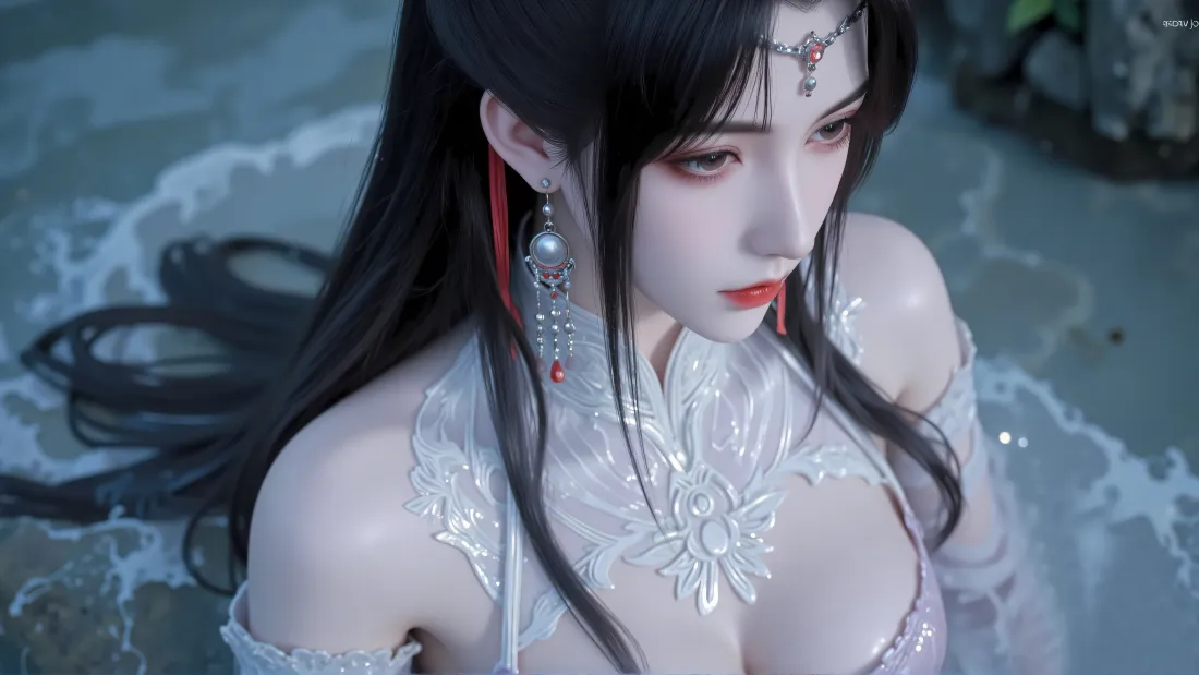 8k仙逆柳眉壁纸｜水面背景图片 - 古风清冷3D美女「哲风壁纸」