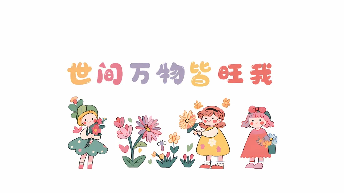 2k可爱卡通小女孩壁纸｜清新鲜花背景图片 - 正能量励志文案「哲风壁纸」