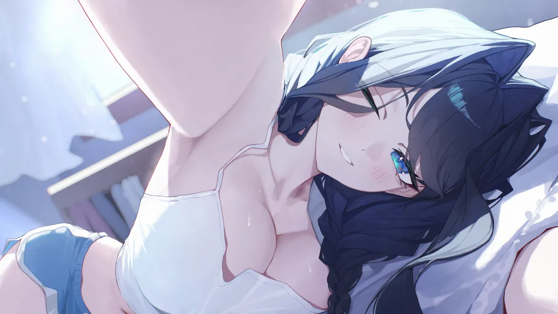 4k猫耳少女壁纸｜吊带穿搭背景图片 - 蓝眼二次元美女「哲风壁纸」