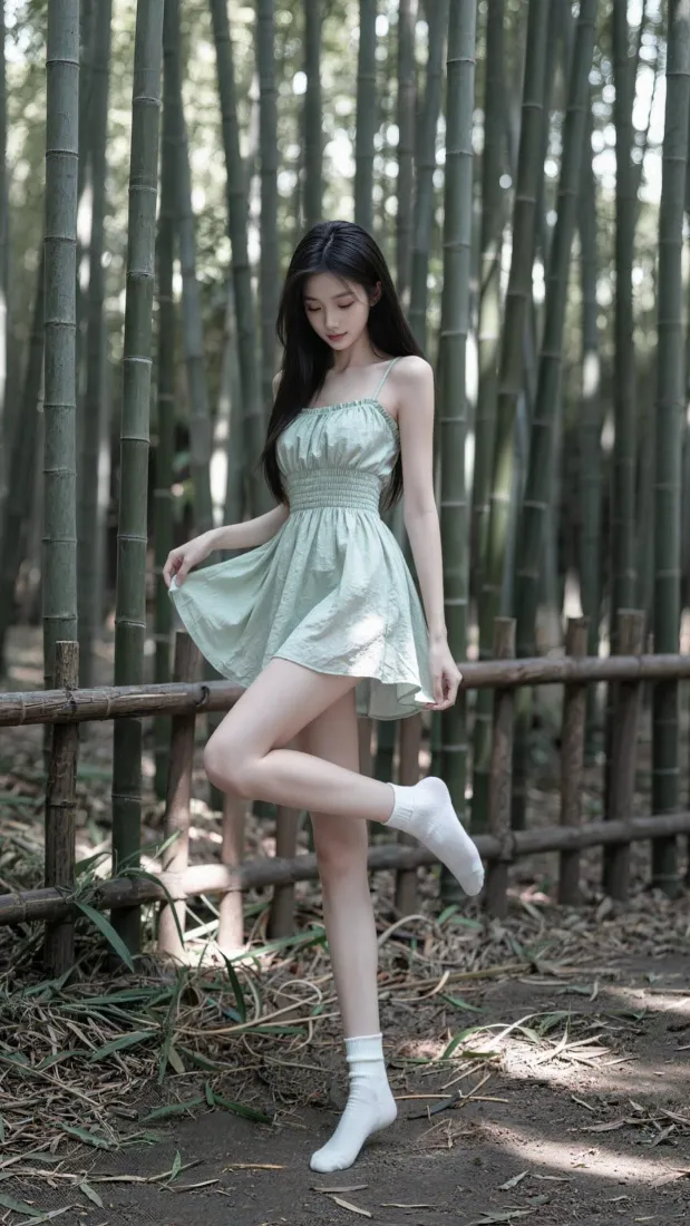 清新少女手机壁纸｜竹林背景图片 - 清纯好看穿搭「哲风壁纸」
