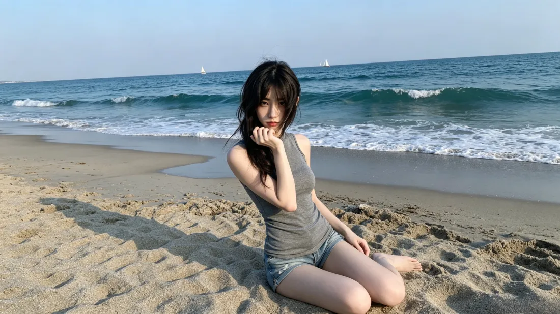 3k海边少女壁纸｜沙滩海景背景图片 - 清新氛围感人像「哲风壁纸」