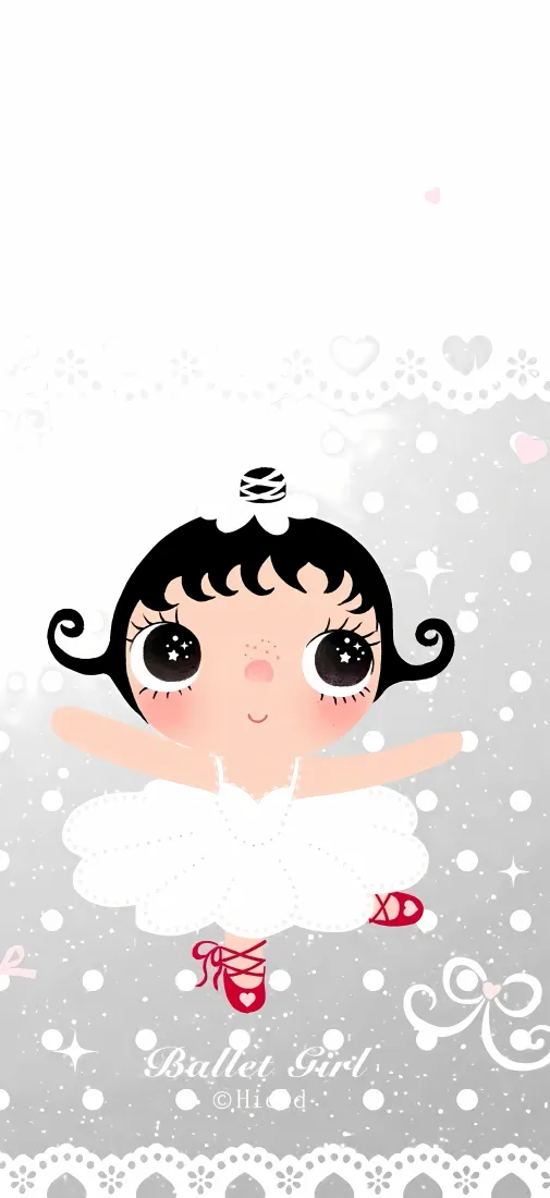 软萌芭蕾女孩手机壁纸｜浅灰波点背景图片 - 可爱卡通插画「哲风壁纸」