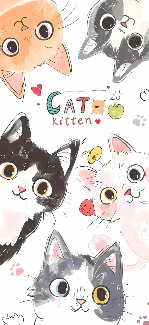 卡通小猫手机壁纸｜可爱萌宠背景图片 - 手绘治愈插画「哲风壁纸」