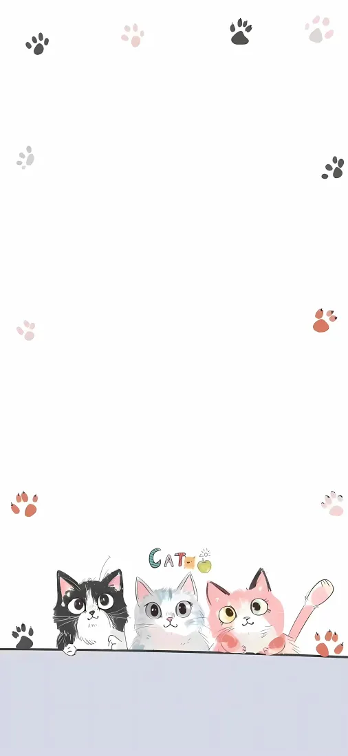 卡通小猫手机壁纸｜简约软萌背景图片 - 可爱治愈插画「哲风壁纸」