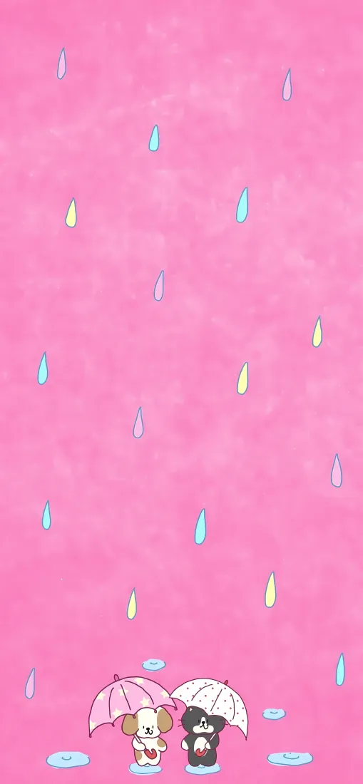 可爱卡通小动物手机壁纸｜粉色雨天背景图片 - 软萌治愈「哲风壁纸」