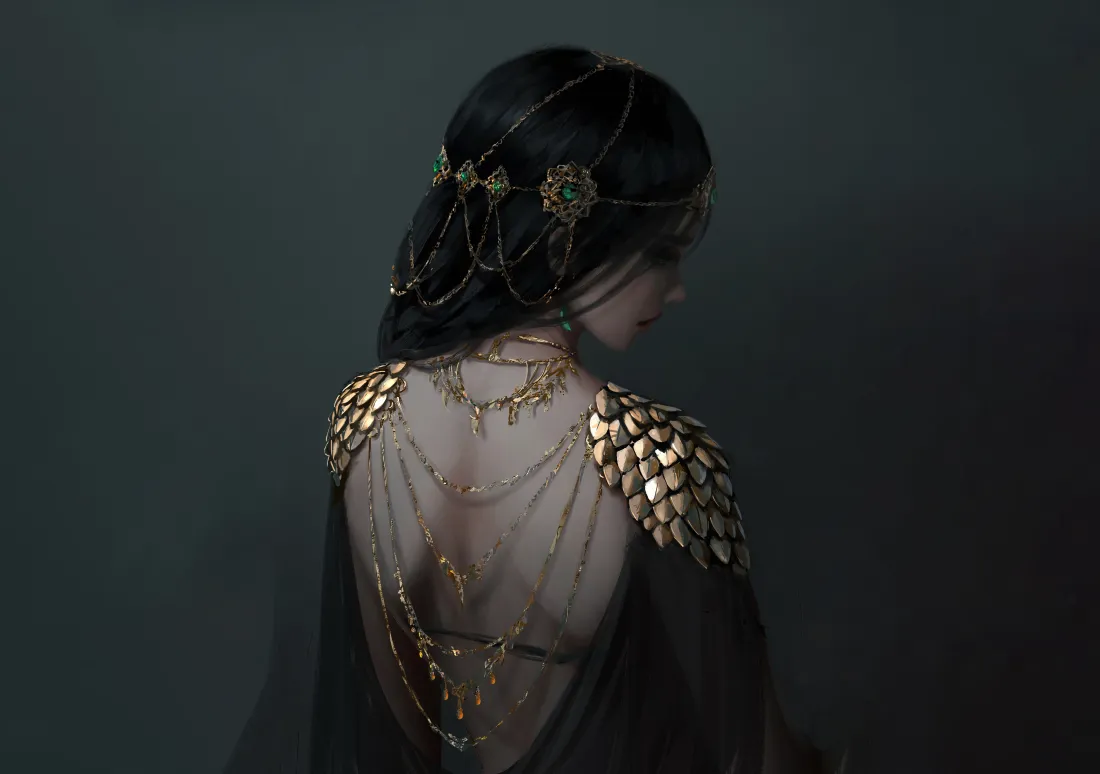 5k鬼刀壁纸｜WLOP手绘插画背景图片 - 露背女性角色「哲风壁纸」