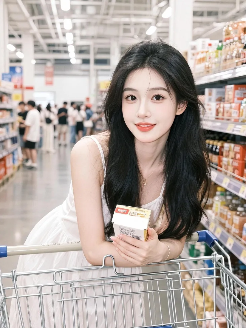 清纯美女手机壁纸｜超市购物背景图片 - 甜系日常写真「哲风壁纸」
