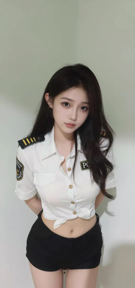制服美女手机壁纸｜纯色简约背景图片 - 时尚气质写真「哲风壁纸」