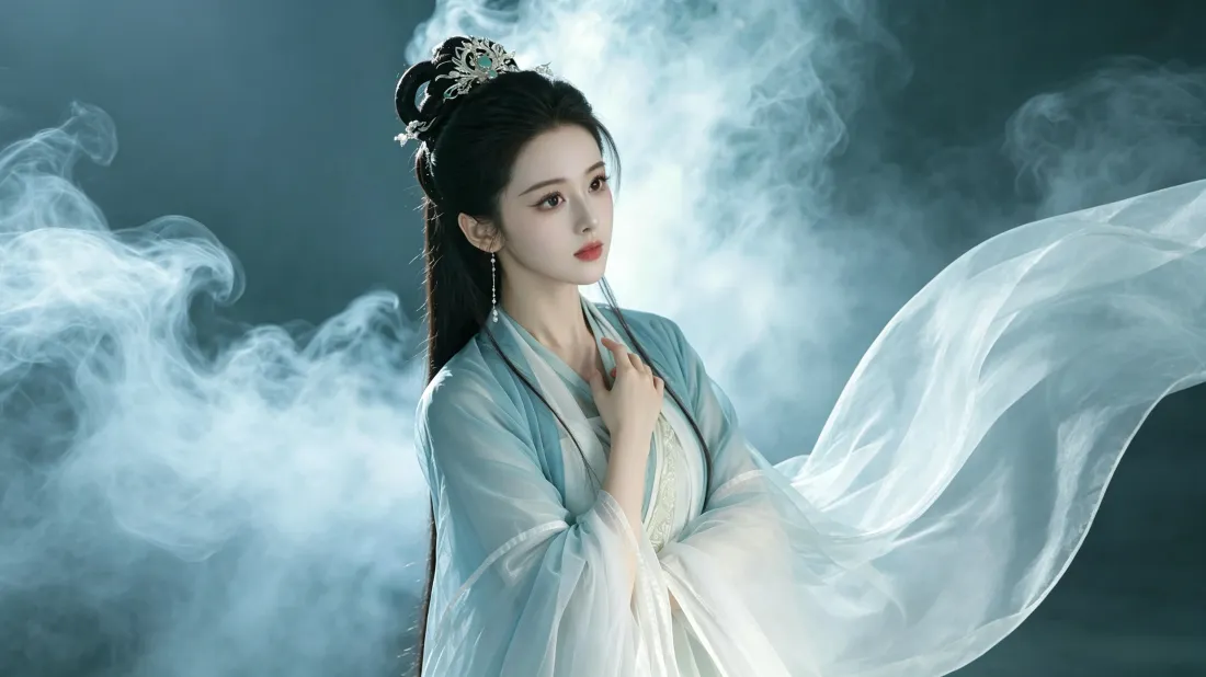 3k古风汉服美女壁纸｜清冷烟雾背景图片 - 仙气古装造型「哲风壁纸」