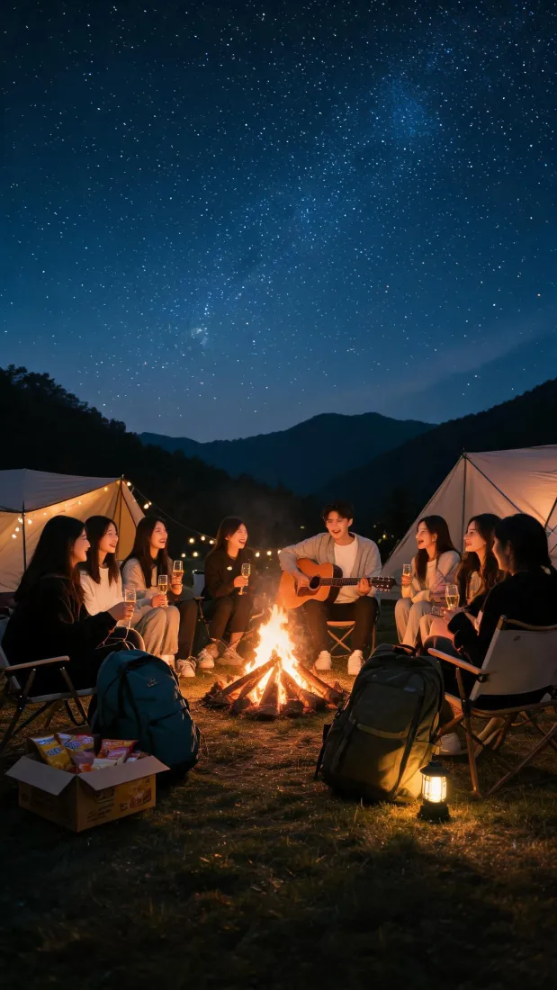 野外露营手机壁纸｜星空篝火背景图片 - 好友欢聚休闲时光「哲风壁纸」