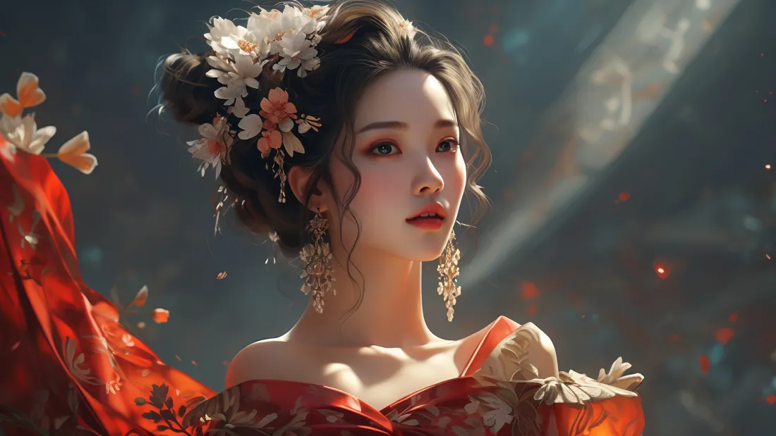 3kAI红衣古装美女壁纸｜氛围感古风背景图片 - 魅力迷人「哲风壁纸」