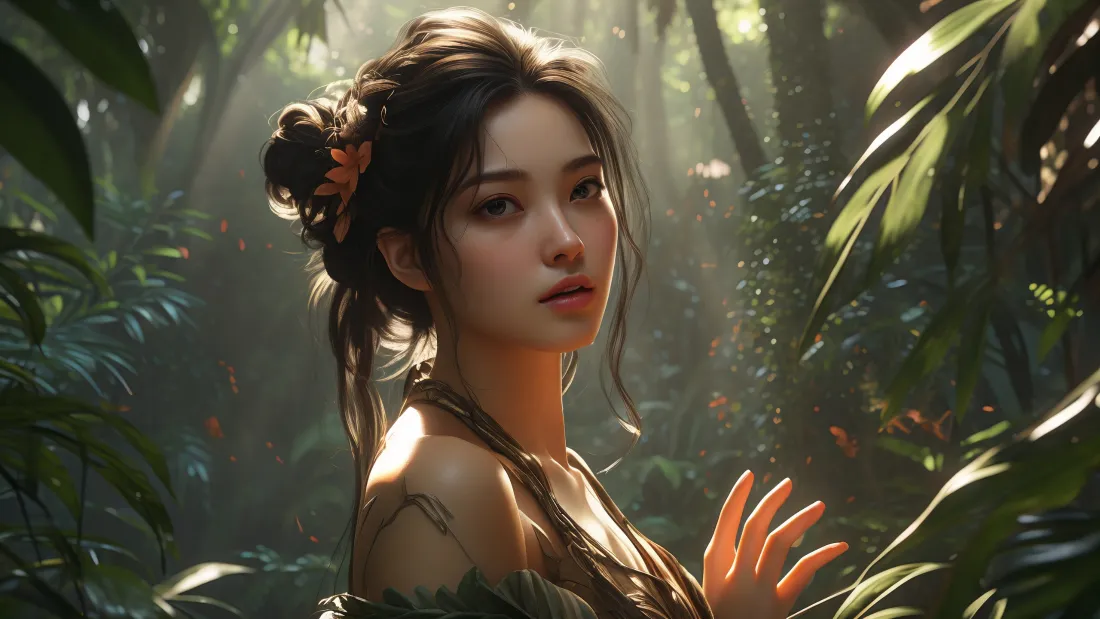 3kAI古装美女壁纸｜丛林光影背景图片 - 气质魅力古风人像「哲风壁纸」