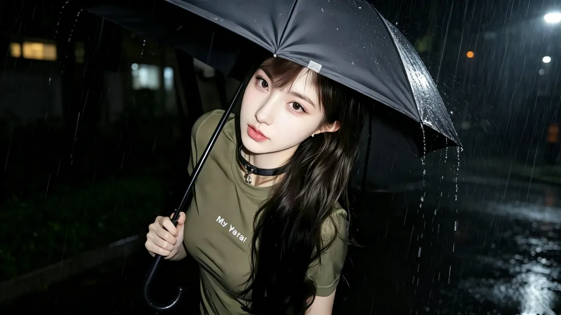 3k雨夜撑伞甜酷美女壁纸｜氛围感夜景背景图片 - 时尚写真「哲风壁纸」