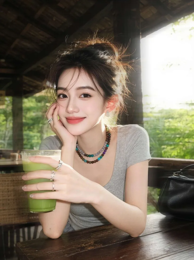 好看女生手机壁纸｜林间木屋休闲背景图片 - 清新穿搭「哲风壁纸」