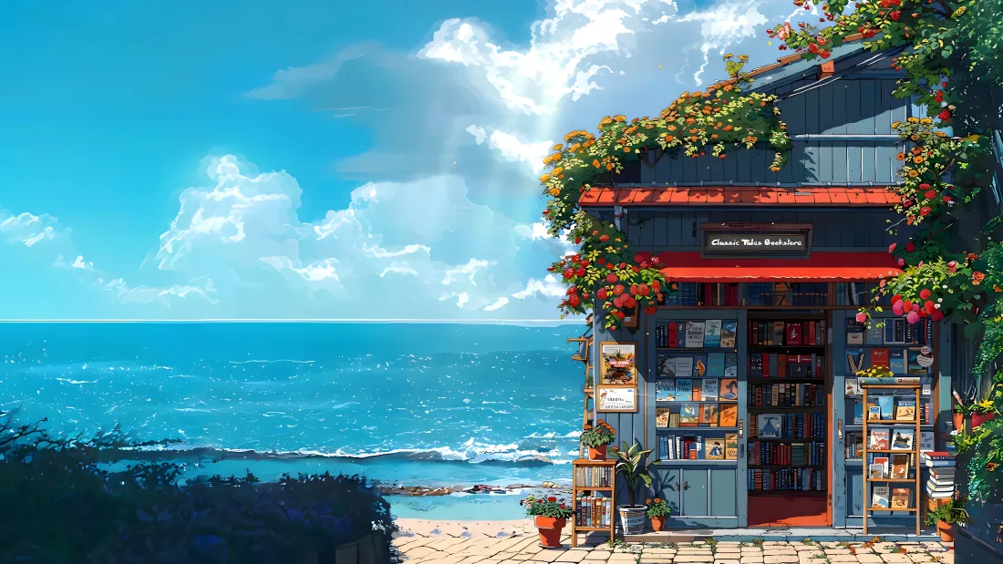 4k海边书屋壁纸｜临海清新风景背景图片 - 治愈休闲打卡地「哲风壁纸」