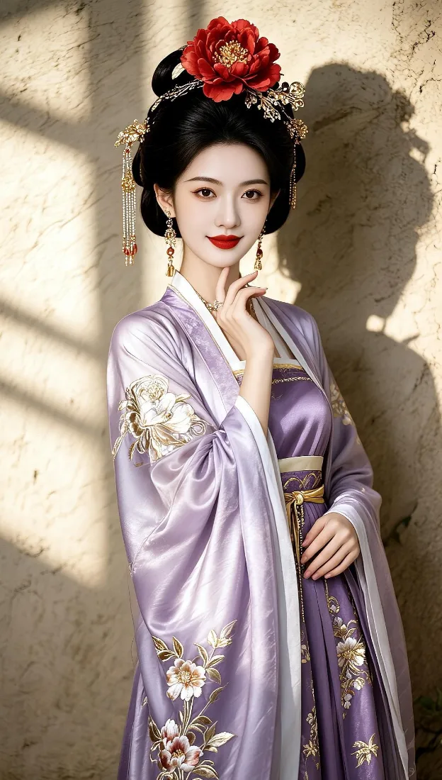 古风汉服美人手机壁纸｜紫色绣花服饰背景图片 - 优雅国风造型「哲风壁纸」