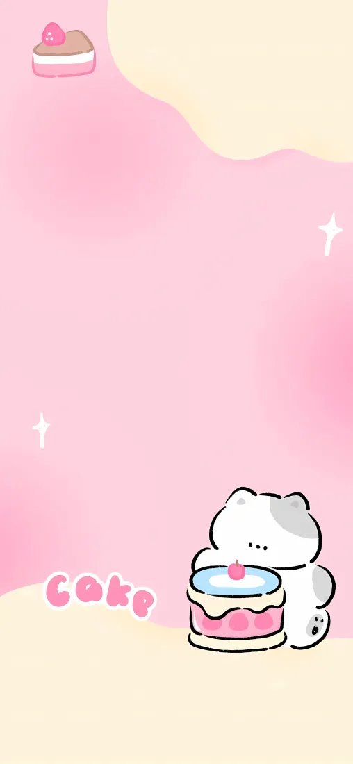 可爱卡通小猫手机壁纸｜粉黄渐变背景图片 - 甜点星光「哲风壁纸」