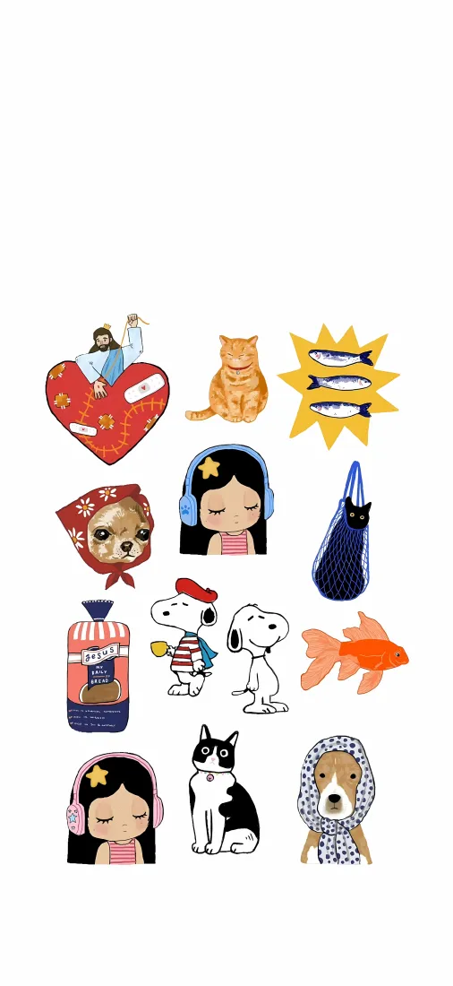 可爱卡通贴纸合集手机壁纸｜手绘小动物插画背景图片 - 简约清新「哲风壁纸」