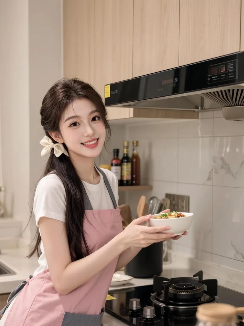 甜美居家少女手机壁纸｜厨房做饭背景图片 - 温柔治愈氛围感「哲风壁纸」