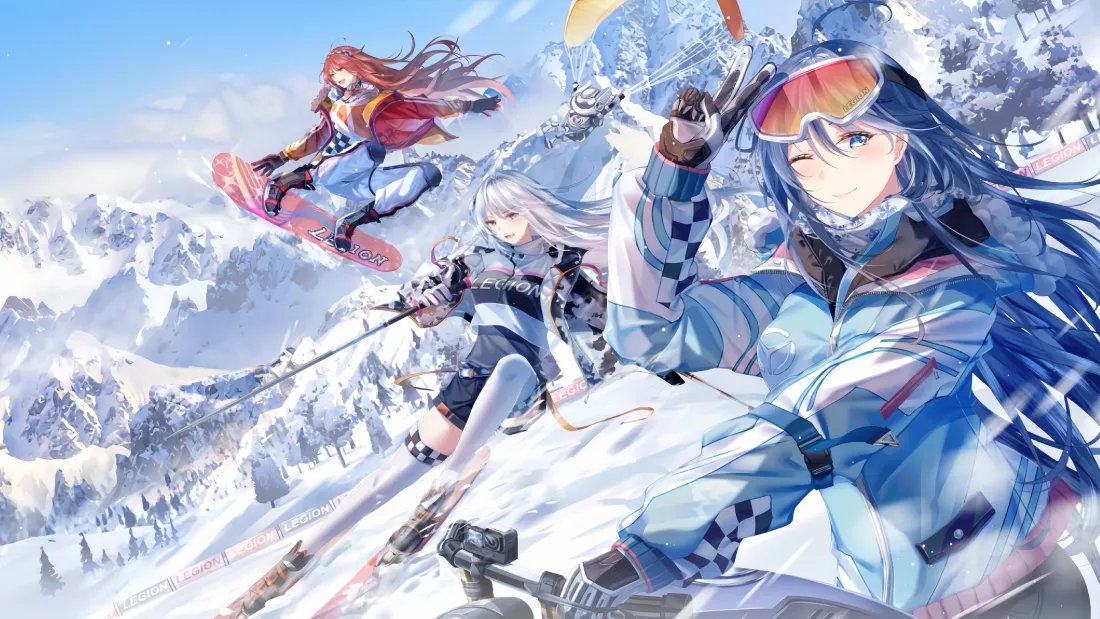 5k动漫少女壁纸｜雪山滑雪背景图片 - 冬日户外运动「哲风壁纸」