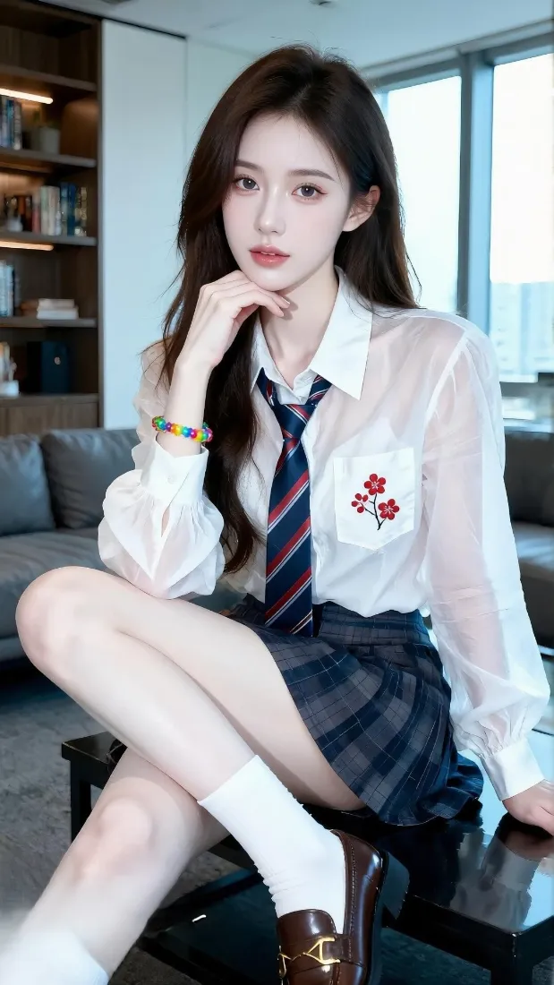 清纯小学妹手机壁纸｜JK制服室内背景图片 - 学院风甜美女神「哲风壁纸」