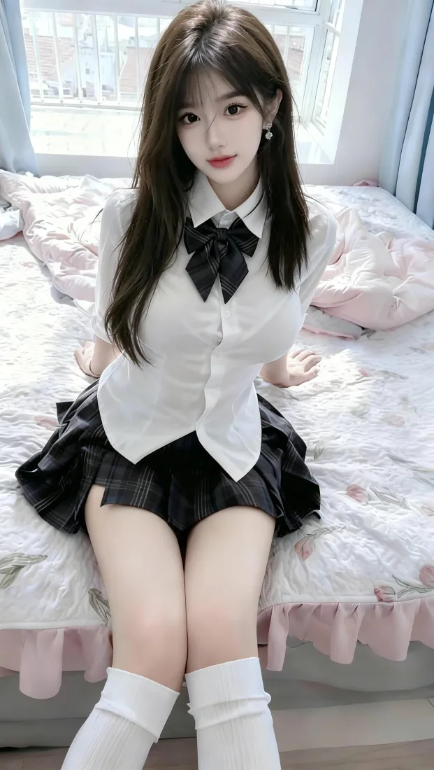 清纯小学妹手机壁纸｜JK制服背景图片 - 居家甜美少女「哲风壁纸」