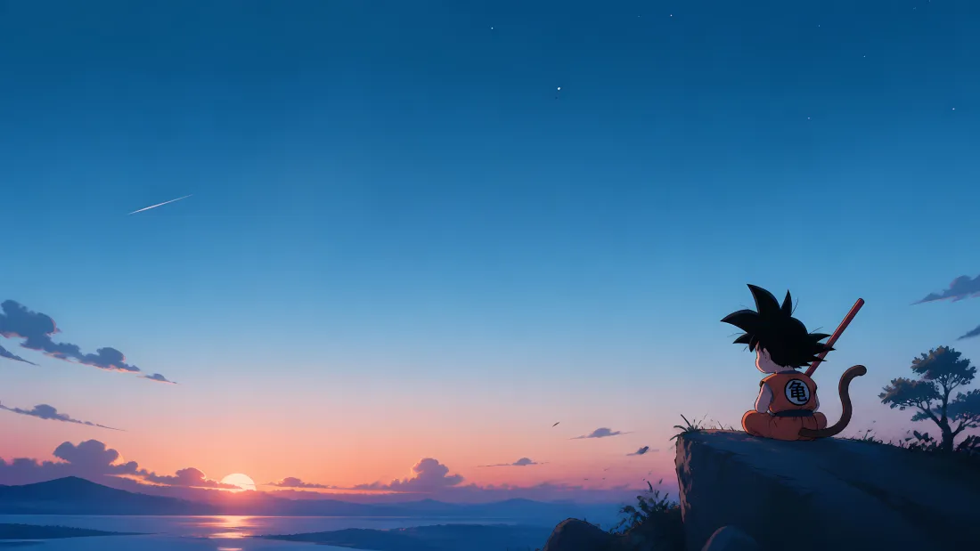 3k悟空壁纸｜落日悬崖海景背景图片 - 龙珠动漫「哲风壁纸」