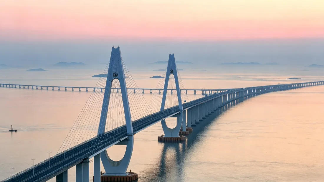 3k跨海大桥壁纸｜黄昏海面背景图片 - 治愈开阔风景「哲风壁纸」