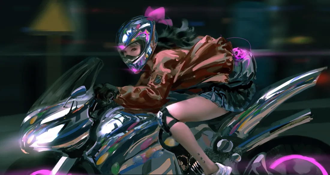 4k鬼刀壁纸｜机车少女酷炫背景图片 - WLOP原创插画「哲风壁纸」
