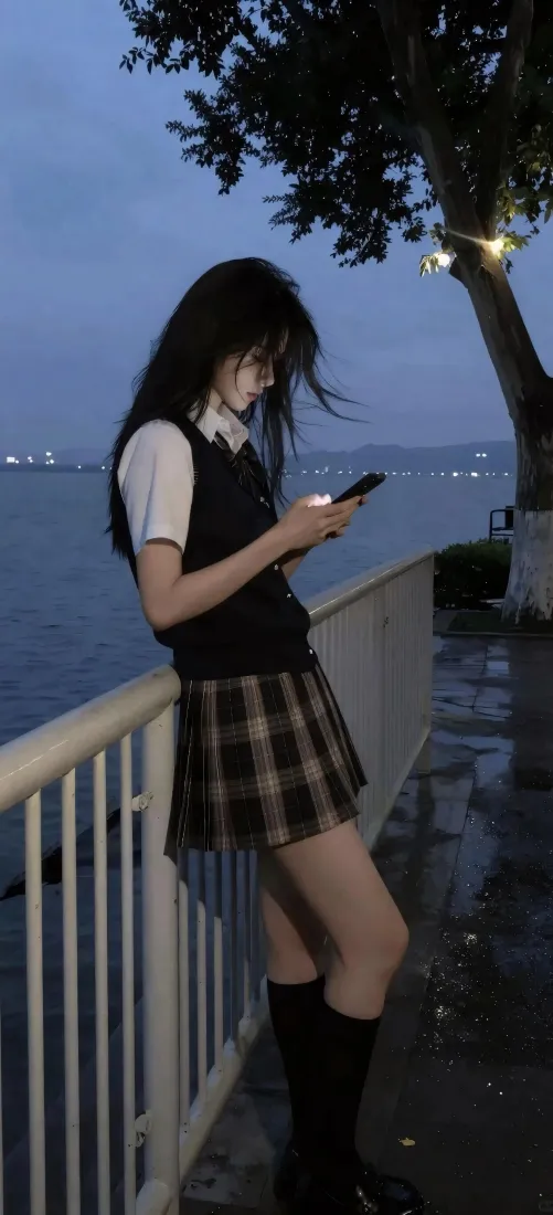 海边少女手机壁纸｜傍晚海边背景图片 - 学院风穿搭「哲风壁纸」