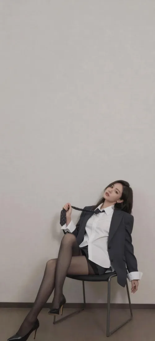 西装美女手机壁纸｜简约纯色背景图片 - 气质时尚穿搭写真「哲风壁纸」